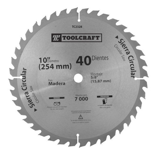 Sierra Circular 7 1/4 Eje 5/8 Con 40 Dientes Toolcraft Color Plateado