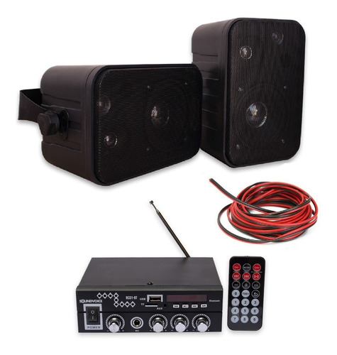 Kit Amplificador 60w Usb Fm Bluetooth + 2 Caixas Soundvoice
