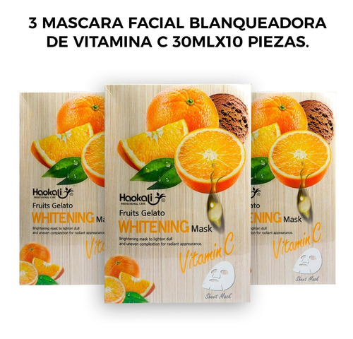 3 Mascara Facial Blanqueadora De Vitamina C 30mlx10 Piezas.