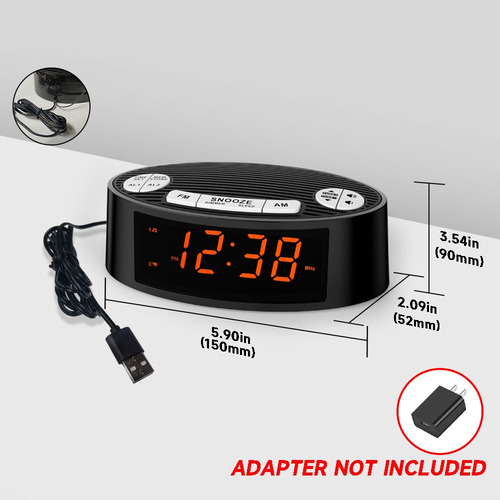 Radio Reloj Despertador Fm/am Rojo Digital Led Pantalla Grande Bocina Buró Escritorio