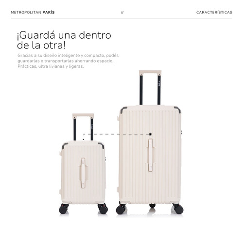 Valija Rigida Carry On Chica + Bodega Grande Paris T-onebag Crema París