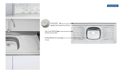 Pia De Apoio Tramontina New Raggi 40 Em Aço Inox 120x52 Cm