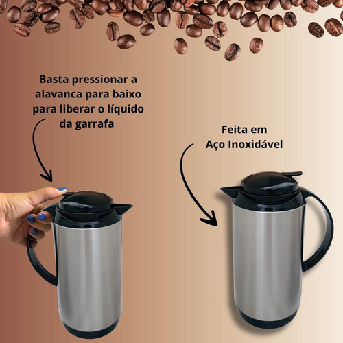 Garrafa Térmica 1 Litro Bule Alavanca Prática Para Café Chá Inox/preto