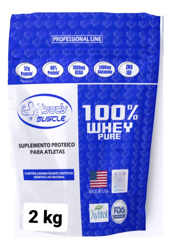 100% Whey Protein Pure 2 Kg Suplemento Em Pó - Body Muscle Sabor Morango