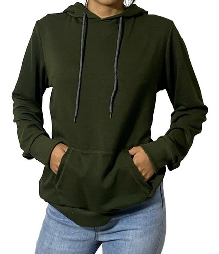 Sudadera Dama Slim Fit  Verde Soldado Con Capucha