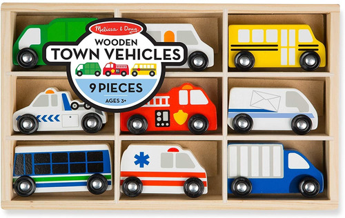 Melissa & Doug Wooden Town Vehicles, Set En Bandeja De Mader