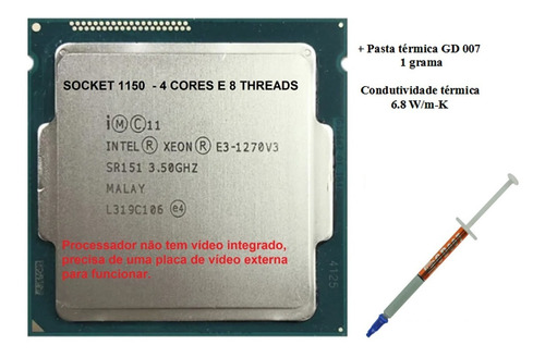 Imagem 1 de 7 de Intel Xeon E3 1270 V3 Usado, Sem Cooler, 4/8 Similar I7 4770