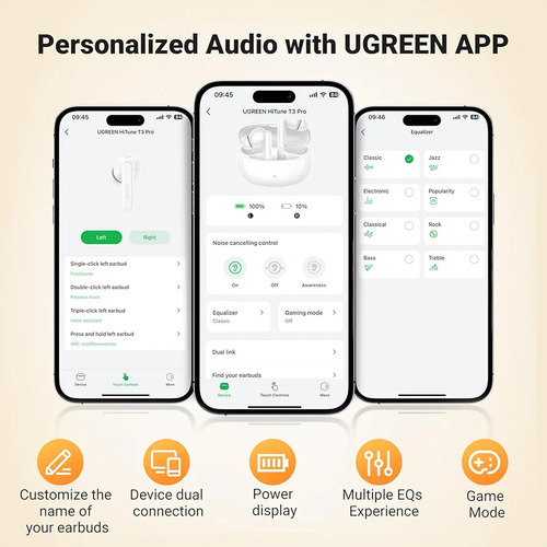 Audífonos Inalámbricos Hitune T3 Pro Ugreen Con Cancelación Blanco (Usado)
