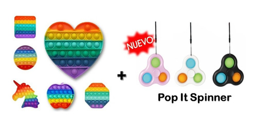 Combo Pop It Multicolor + Llavero 2 En 1 Pop It Spinner Impo