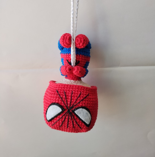 Spiderman Colgante Con Mascara Removible, Tejido A Crochet