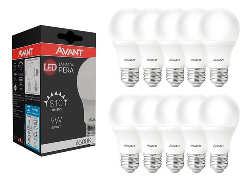 10 Lâmpadas Avant Led 9w Bulbo 6500k Branco Frio Luz Branco-frio 110V/220V