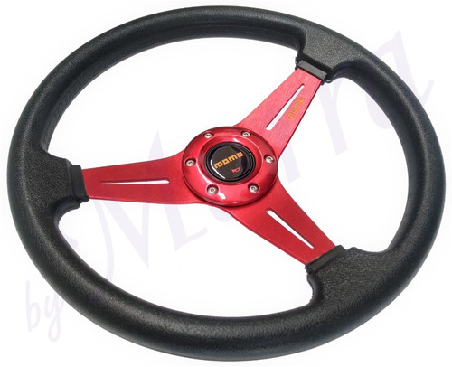Imagem 2 de 9 de Volante Esportivo Momo - 35cm - Alumínio E Pu - Vermelho