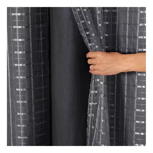 Cortina Blackout PVC com Tecido Voil Xadrez 2,80 m x 2,30 m