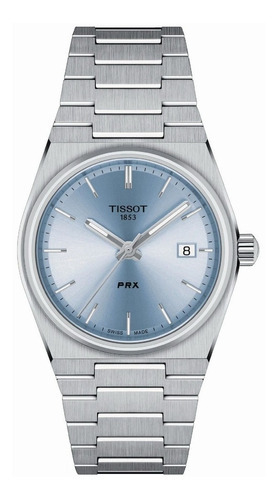 Reloj Tissot Prx 35mm T1372101135100 Original Agente Oficial Color De La Malla Plateado Color Del Bisel Plateado Color Del Fondo Celeste