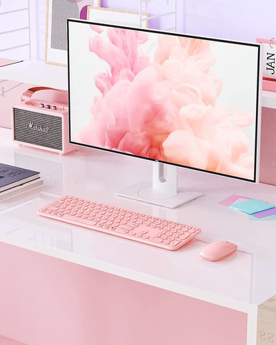 Teclado Y Mouse Inalambricos Con Receptor Usb Y Tipo C Rosa
