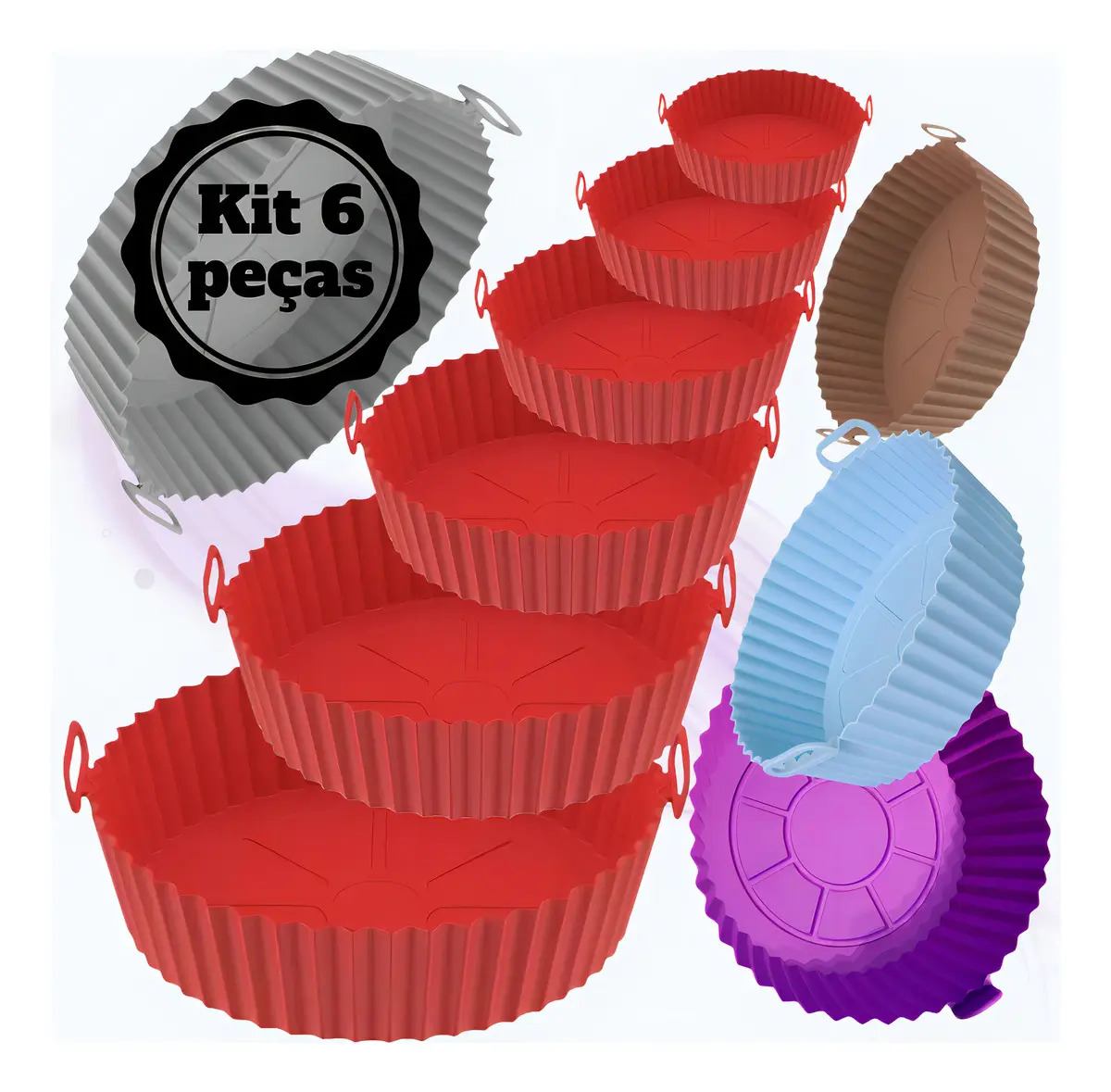 Kit 6 Forro De Silicone Protetor Antiaderente Forma Para Air Fryer