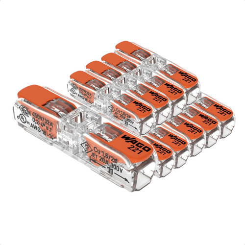 Kit 10 Conector Compacto Emenda 2 Fios Inline 4mm² 32a Wago