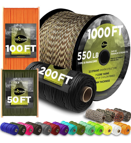 Teceum Paracord Tipo Iii 550 Negro - 100 Pies - 4 Mm - Cuer.