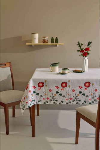 Toalha De Mesa Flor E Ser 6 Lugares 1,60x2,20m Casa Com Casa Cor Branco Floral