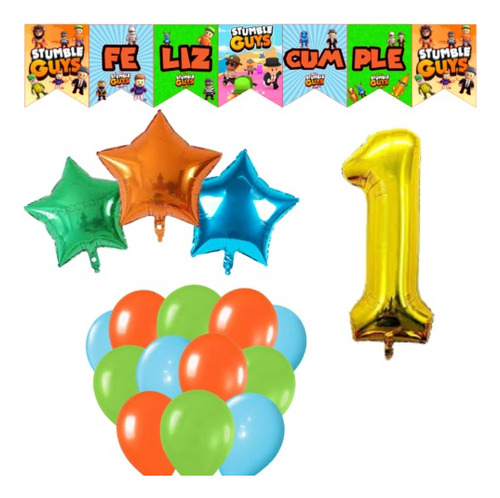 Set Combo De Globos Stumble Guys Numero + Banderin 