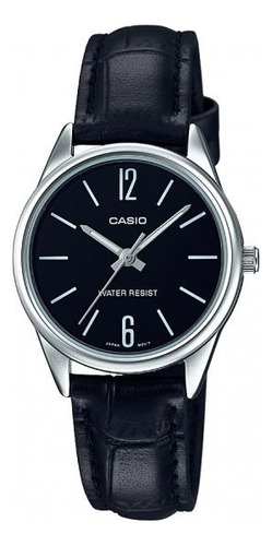 Relogio Casio Feminino Ltp-v005l 1bu Prata Couro Analogico Cor da correia Preto Cor do fundo Preto