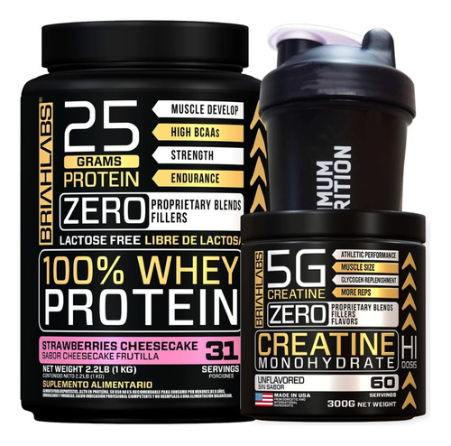 Pack Proteina Whey 1kg + Creatina 60sv + Shaker - Briahlabs