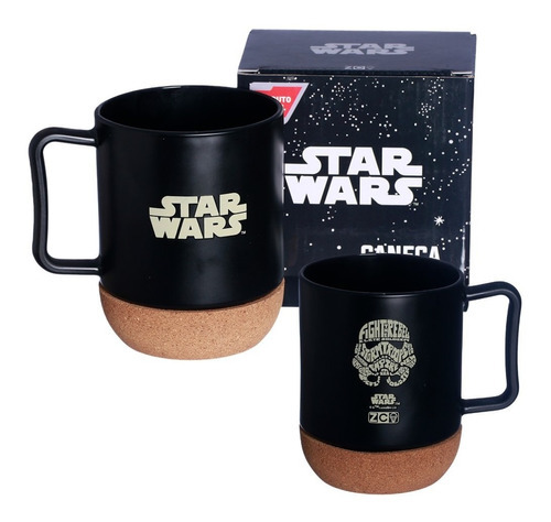 Caneca Star Wars Vidro 350ml Base Cortiça Oficial Lucasfilm