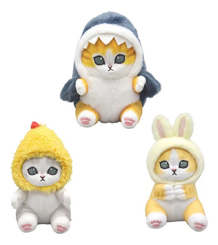 3 Gatos Gatito De Peluche Kawaii Tiburon Pollo Conejo 13 Cm