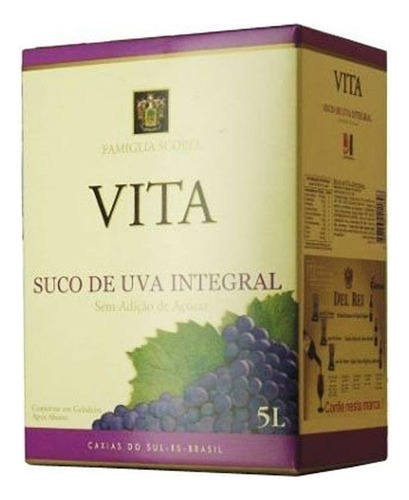 Suco De Uva Vita Tinto Integral Sem Açucar Bag In Box 5l