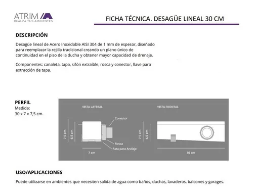 Desagüe Ducha Rejilla 90cm 2 En 1 Atrim Acero Mate/ceramic