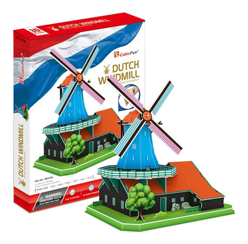 Molino De Viento Holandes - Puzzle 3d - 71 Piezas - Cubicfun