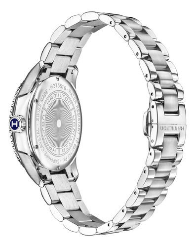 Reloj Hamilton Jazzmaster Seaview Day Date Quartz H37511131 Color De La Malla Plateado Color Del Bisel Negro Color Del Fondo Negro