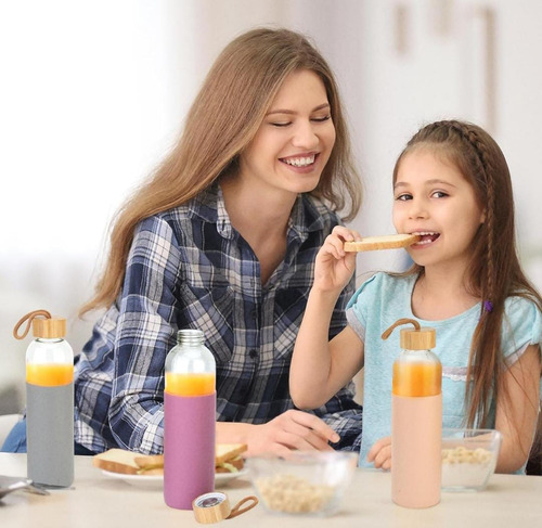 20 Botella De Vidrio Para Agua Bebidas Tapa Bambu Silicona Color Gris