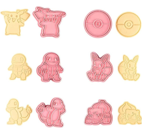 Set Cortadores Galletas Sello Sandwich Pokemon Pikachu Bola