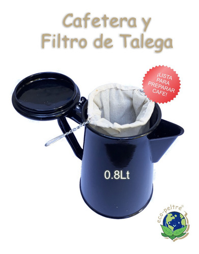 Imagen 2 de 4 de Cafetera De Peltre & Filtro De Talega 0.8 Litros