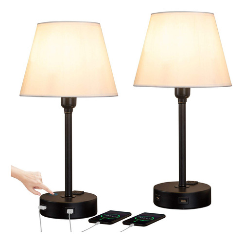 Zeefo Lámpara De Mesa Con Control Táctil Puertos Usb Duales