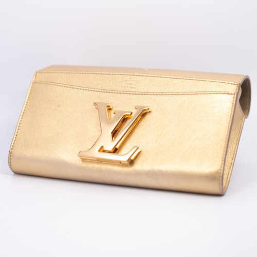 Bolso Louis Vuitton Louise Clutch Piel Gold Cert Entrupy Dorado Piel Metalizada Dorado Bolso De Mano (Usado)