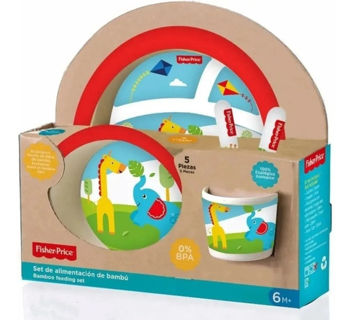 Set Para Bebe Jirafa Plato Vaso Cubiertos Fisher Price 5pzas