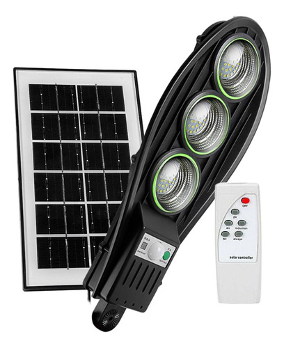Foco Exterior Solar 3 Luces Led P/pared Sensor Mov Y Control Carcasa Negro Luz Blanco Frío