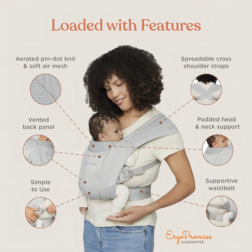 Ergobaby Embrace Cozy Newborn Essentials - Portabebés (7-25 Libras), Malla De Aire Suave, Negro Lavado