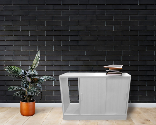 Mueble Con Puertas Corredizas Oficina Gris