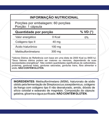 Kit 4un Msm Colágeno 2 Ácido Hialurônico 60 Cápsulas Articu Sem Sabor