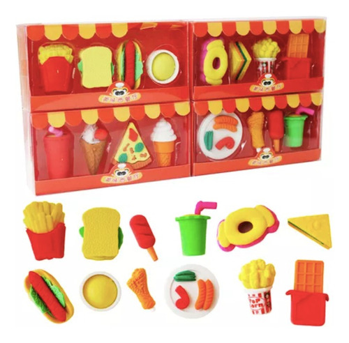 Juego 36 Goma Borrador Diseño Postre Comida Escolares Niños Color