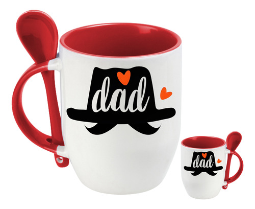 Taza Con Cuchara Día Del Padre Dad Con Bigote Regalo 320 Ml Rojo Dad
