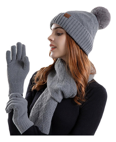 Gorro De Lana Para Mujer E Invierno, Cálido, Bufanda, Guante