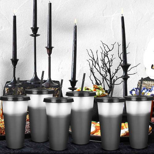 A 10pzs Vasos Magicos Cambian De Color Con Tapa Y Popote