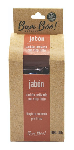 Imagen 2 de 9 de Jabon Artesanal Carbón Activado Y Vino Tinto 100 G Bam Boo!
