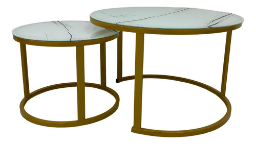 Mesa Starway Aurora Ratona Deco Duo Redondas Living Set X2 Color Blanco/dorado