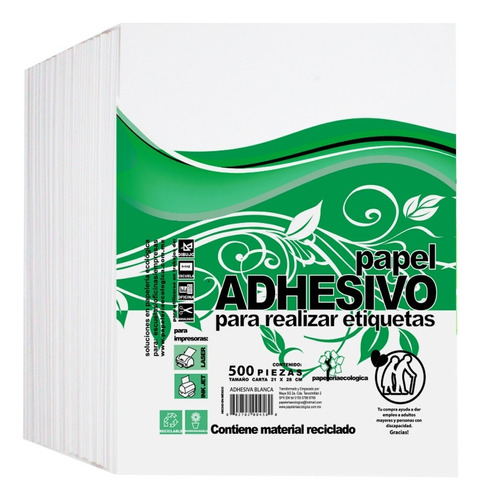 Papel Adhesivo Carta Etiquetas 500 Hojas Brillante Laser 