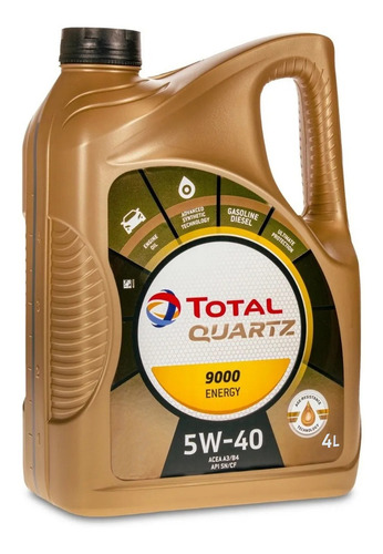 Aceite Para Motor Total Quartz 9000 5w40 X 4l 100 Sintético